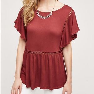 Anthropologie Dark Red Flowy Top